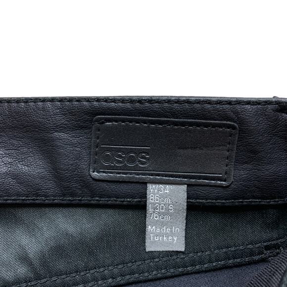 asos Black Vegan Faux Leather Straight Leg Pants Size 34 - Picture 3 of 8